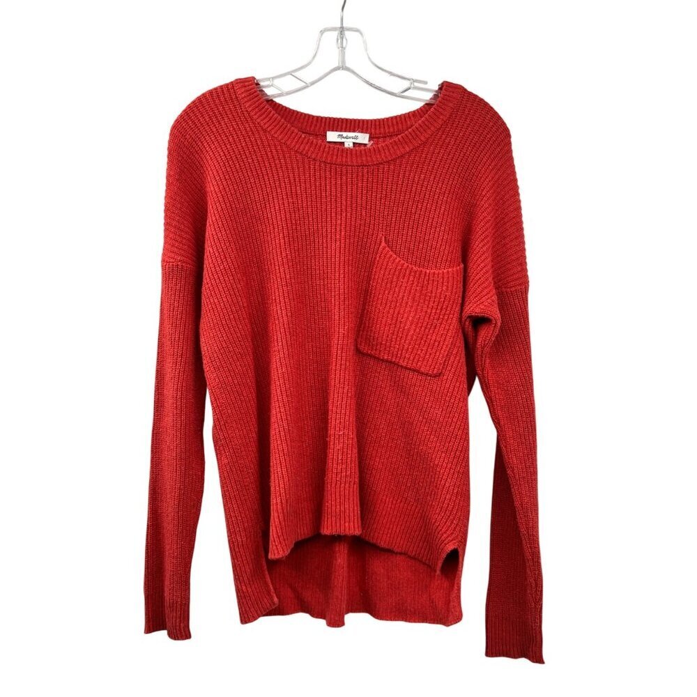 Madewell Womens Knit Pullover Sweater Long Sleeve Pocket Dark Coral Size Small